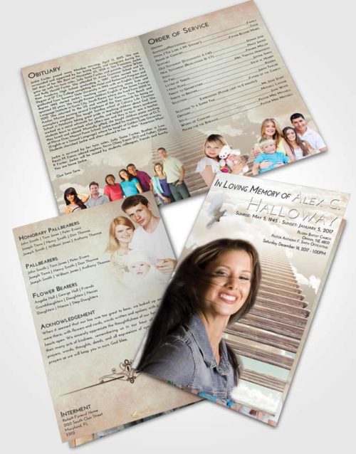 Bifold Order Of Service Obituary Template Brochure Golden Peach Steps to Heaven