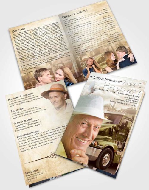 Bifold Order Of Service Obituary Template Brochure Golden Peach Trucker Days