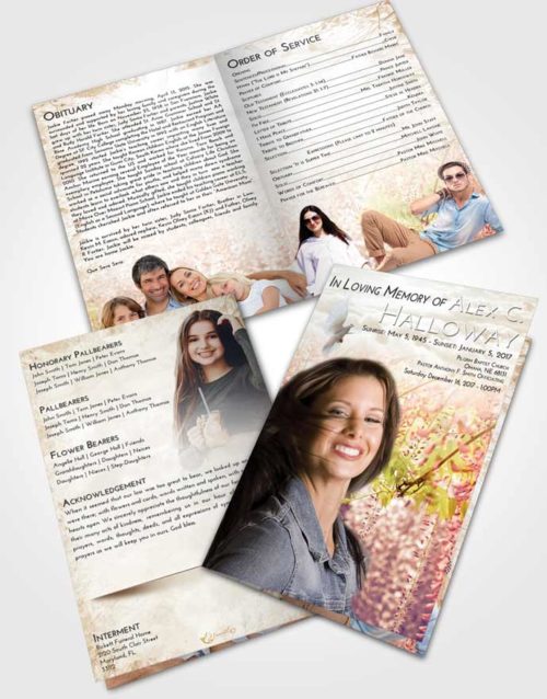 Bifold Order Of Service Obituary Template Brochure Golden Peach Whispering Flowers