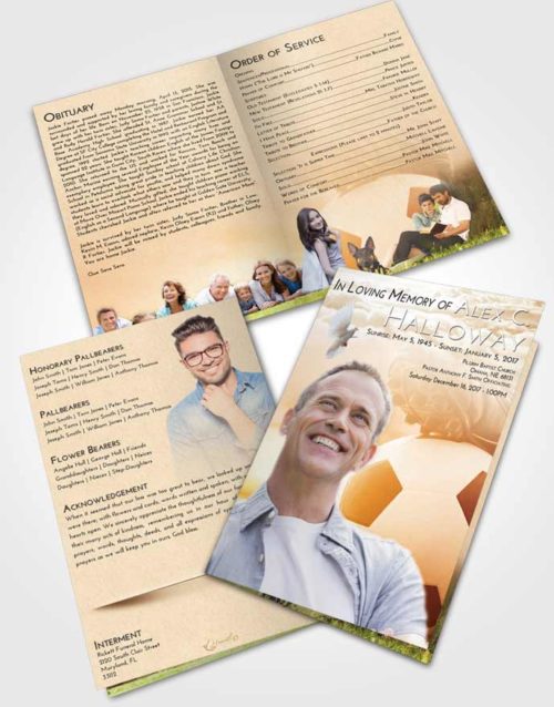 Bifold Order Of Service Obituary Template Brochure Golden Soccer Cleats