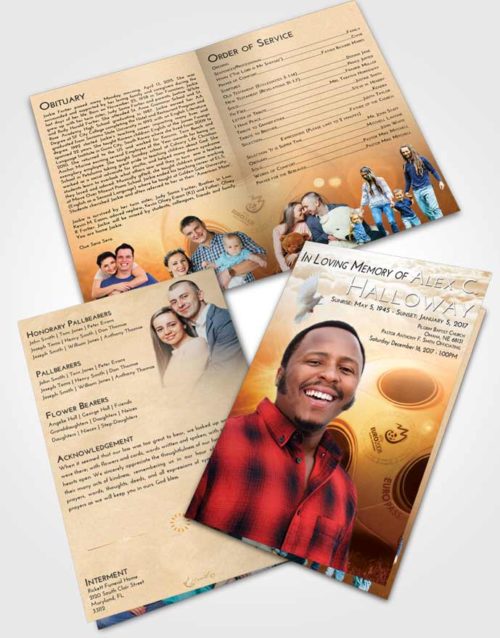 Bifold Order Of Service Obituary Template Brochure Golden Soccer Miracle