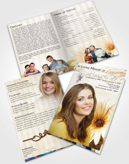 Bifold Order Of Service Obituary Template Brochure Golden Summer Flower