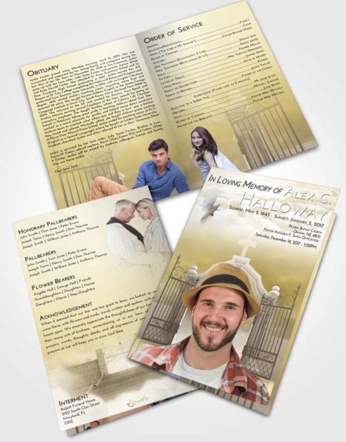 Bifold Order Of Service Obituary Template Brochure Harmony Clear Gates For Heaven
