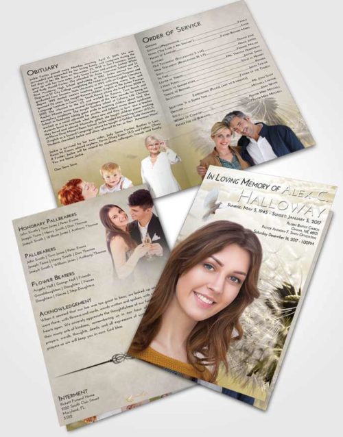 Bifold Order Of Service Obituary Template Brochure Harmony Dandelion Dream