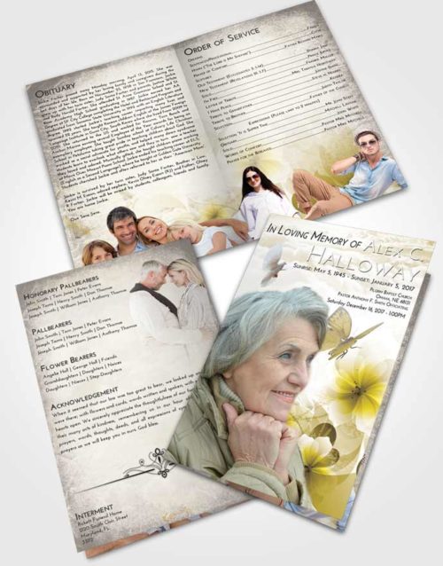 Bifold Order Of Service Obituary Template Brochure Harmony Floral Butterfly