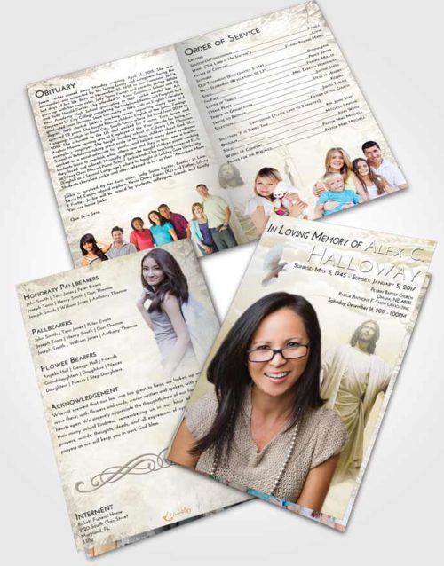 Bifold Order Of Service Obituary Template Brochure Harmony Jesus in the Clouds