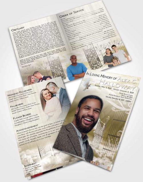Bifold Order Of Service Obituary Template Brochure Harmony Precious Gates to Heaven