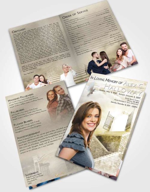 Bifold Order Of Service Obituary Template Brochure Harmony Stairway to the Gates of Heaven