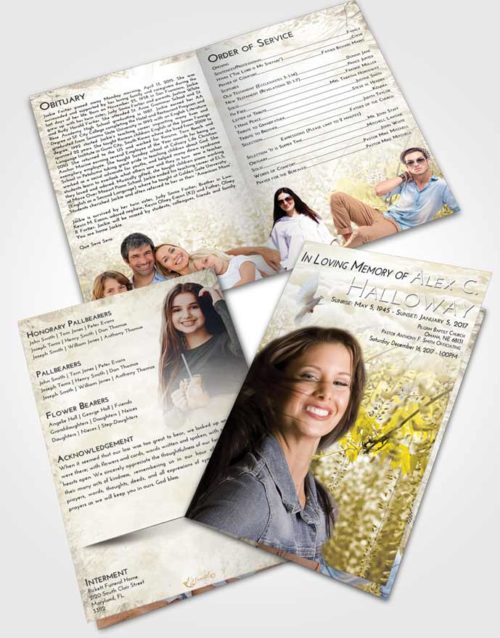 Bifold Order Of Service Obituary Template Brochure Harmony Whispering Flowers