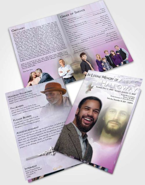 Bifold Order Of Service Obituary Template Brochure Lavender Beauty Jesus in Heaven