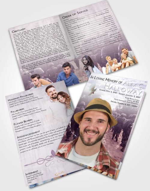 Bifold Order Of Service Obituary Template Brochure Lavender Sunrise Army March