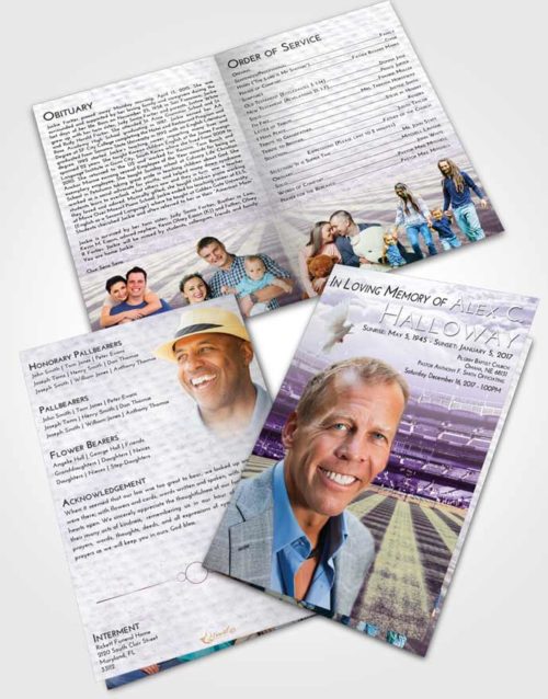 Bifold Order Of Service Obituary Template Brochure Lavender Sunrise Baseball Serenity