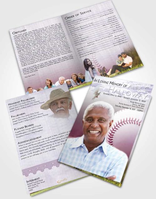 Bifold Order Of Service Obituary Template Brochure Lavender Sunrise Baseball Victory