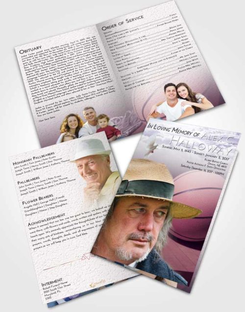 Bifold Order Of Service Obituary Template Brochure Lavender Sunrise Basketball Peace
