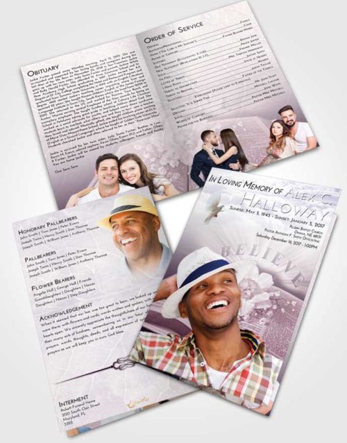 Bifold Order Of Service Obituary Template Brochure Lavender Sunrise Bible Belief
