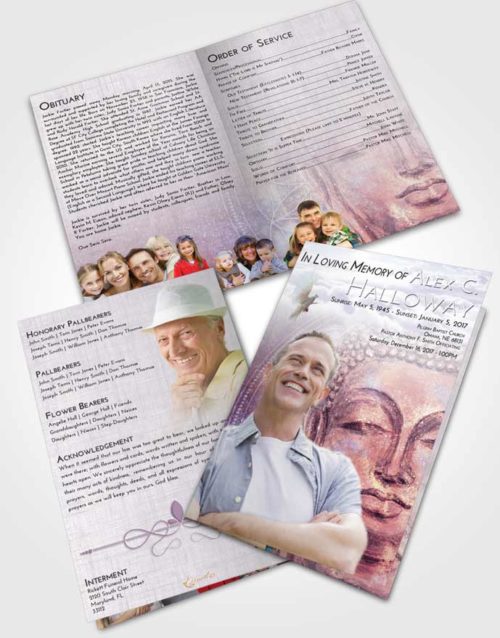 Bifold Order Of Service Obituary Template Brochure Lavender Sunrise Buddha Praise