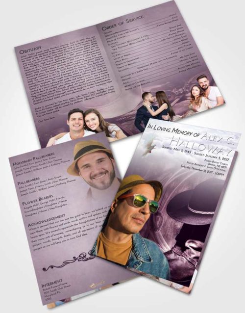 Bifold Order Of Service Obituary Template Brochure Lavender Sunrise Cowboy Desire