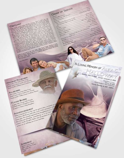 Bifold Order Of Service Obituary Template Brochure Lavender Sunrise Cowboy Serenity