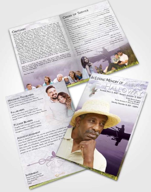 Bifold Order Of Service Obituary Template Brochure Lavender Sunrise Fish in the Water