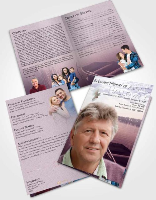 Bifold Order Of Service Obituary Template Brochure Lavender Sunrise Fishing Boat