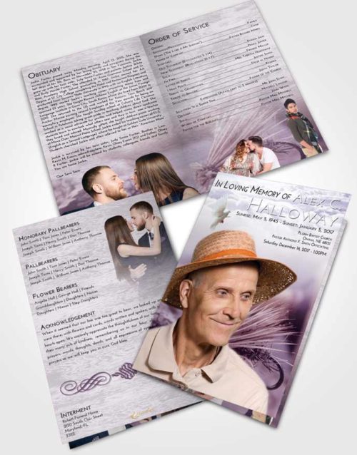 Bifold Order Of Service Obituary Template Brochure Lavender Sunrise Fishing Serenity