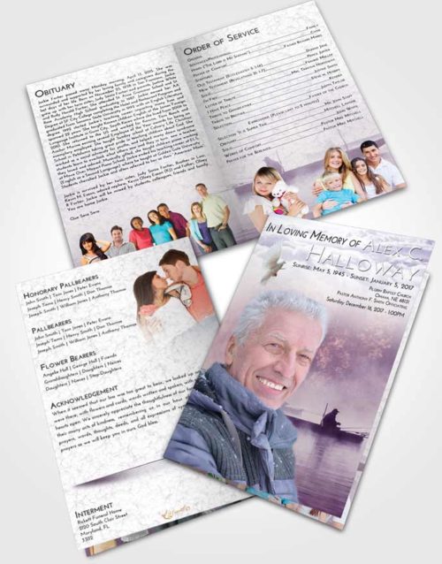Bifold Order Of Service Obituary Template Brochure Lavender Sunrise Fishing Tranquility