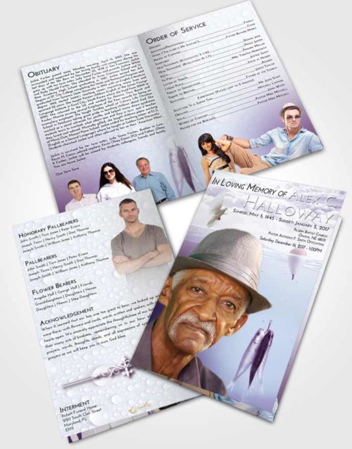 Bifold Order Of Service Obituary Template Brochure Lavender Sunrise Fishing in the Sea