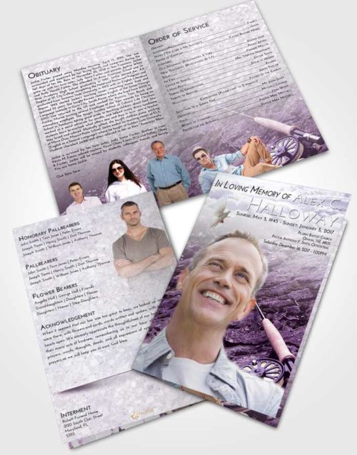 Bifold Order Of Service Obituary Template Brochure Lavender Sunrise Fishing on the Rocks