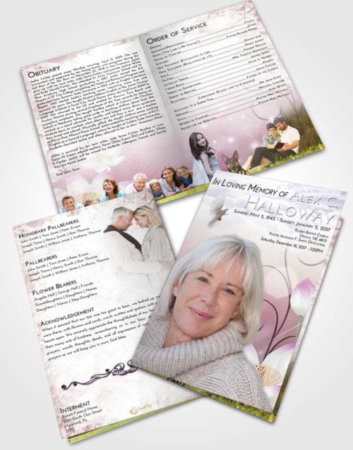 Bifold Order Of Service Obituary Template Brochure Lavender Sunrise Floral Peace