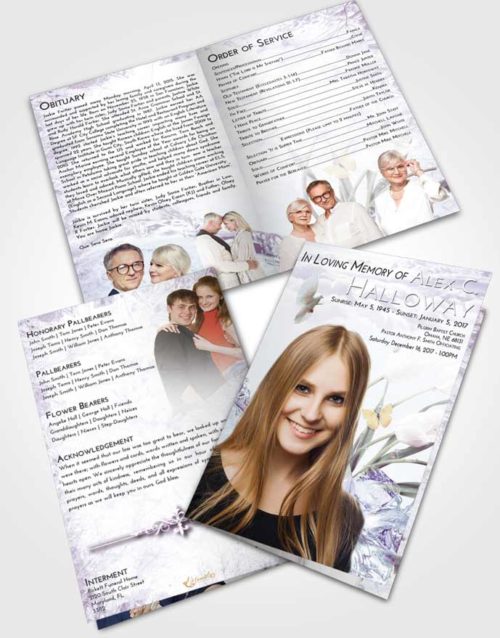 Bifold Order Of Service Obituary Template Brochure Lavender Sunrise Floral Wave