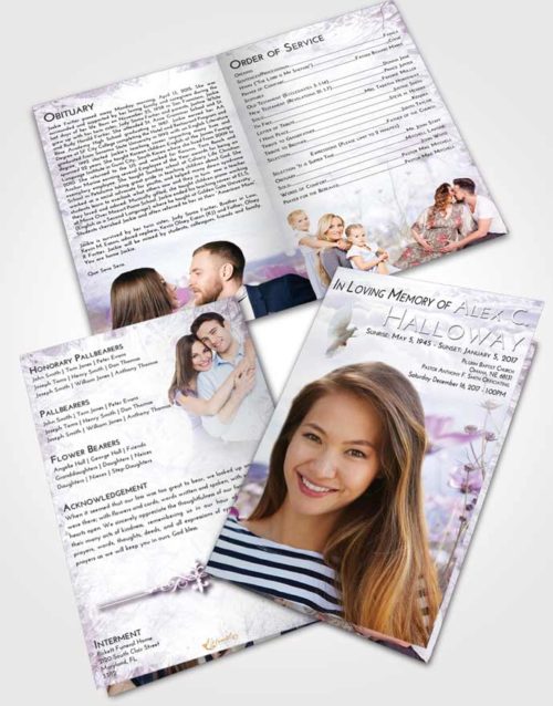 Bifold Order Of Service Obituary Template Brochure Lavender Sunrise Floral Whispers