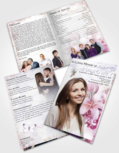 Bifold Order Of Service Obituary Template Brochure Lavender Sunrise Floral Wish