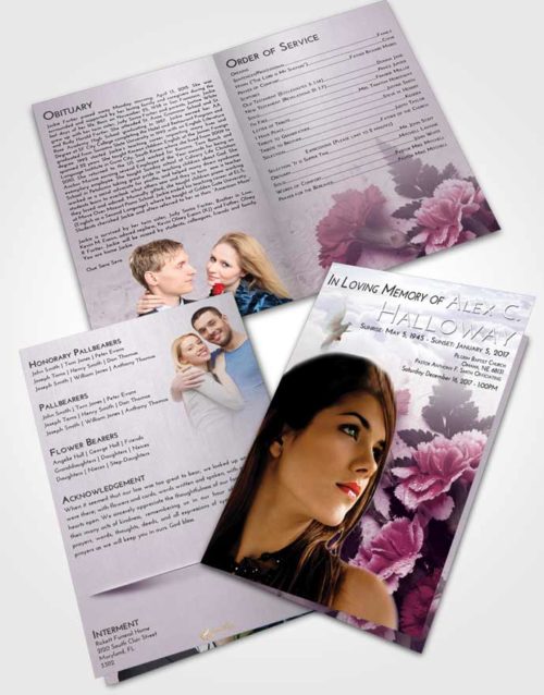 Bifold Order Of Service Obituary Template Brochure Lavender Sunrise Flower Magic