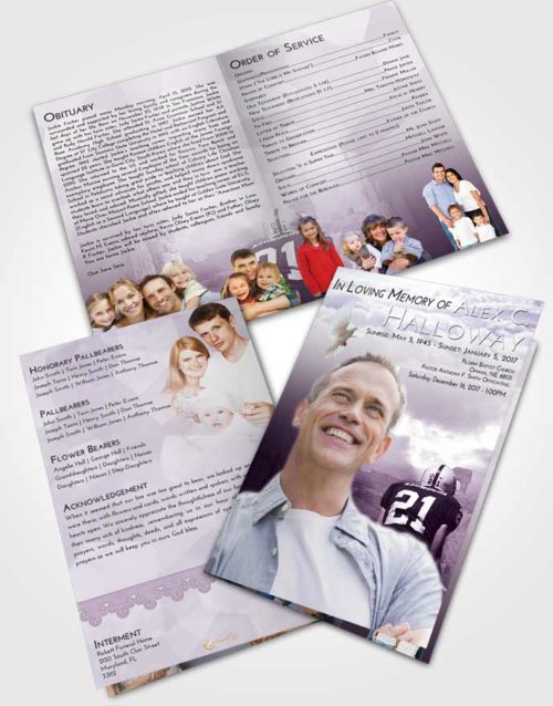 Bifold Order Of Service Obituary Template Brochure Lavender Sunrise Football Victory