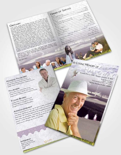 Bifold Order Of Service Obituary Template Brochure Lavender Sunrise Golf Paradise