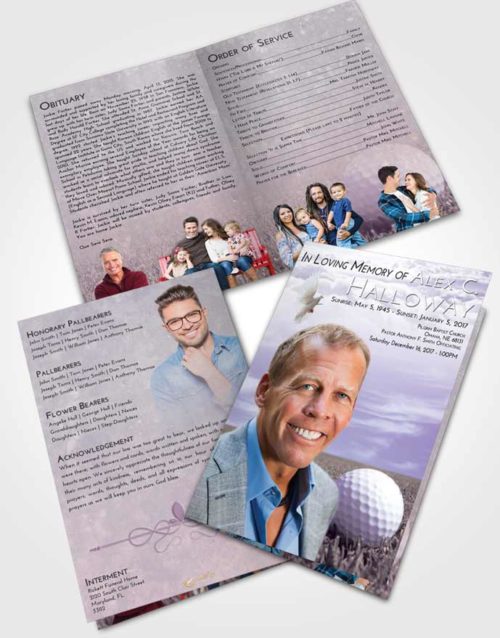 Bifold Order Of Service Obituary Template Brochure Lavender Sunrise Golf Serenity