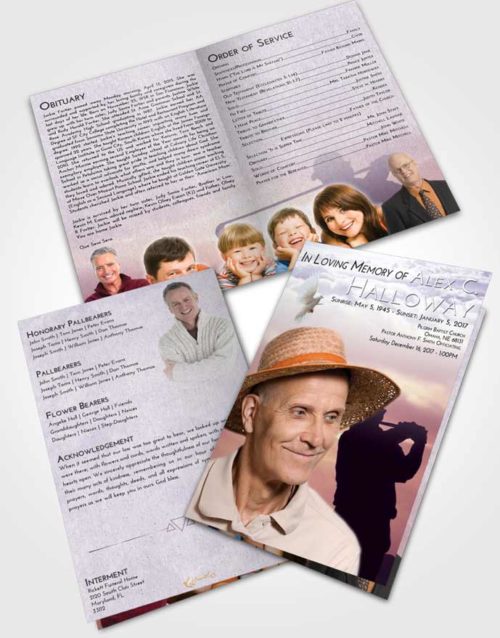 Bifold Order Of Service Obituary Template Brochure Lavender Sunrise Golfing Peace