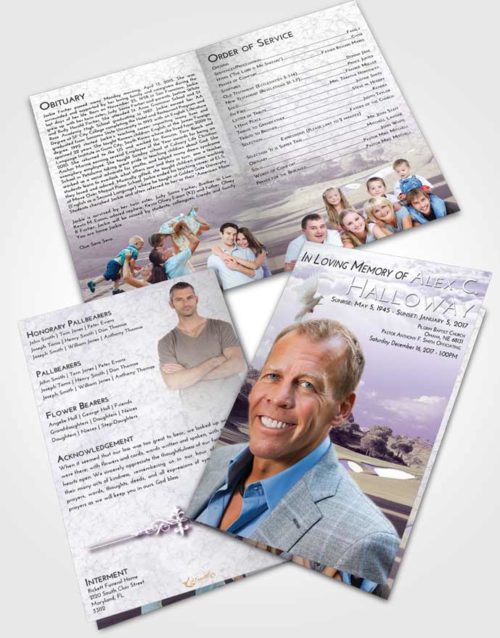Bifold Order Of Service Obituary Template Brochure Lavender Sunrise Golfing Sandtrap
