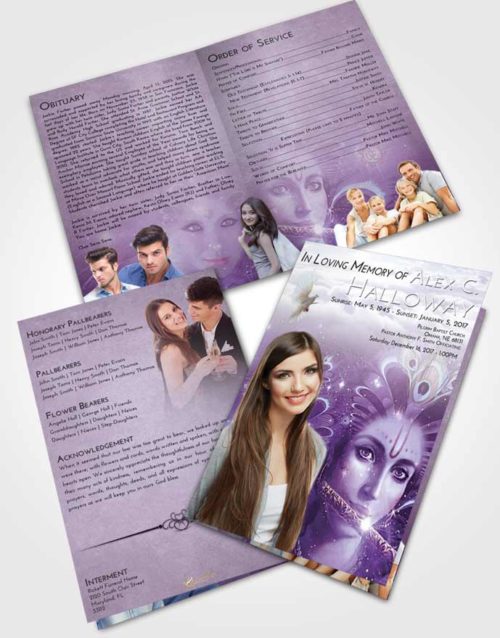 Bifold Order Of Service Obituary Template Brochure Lavender Sunrise Hindu Desire