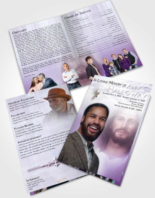 Bifold Order Of Service Obituary Template Brochure Lavender Sunrise Jesus in Heaven