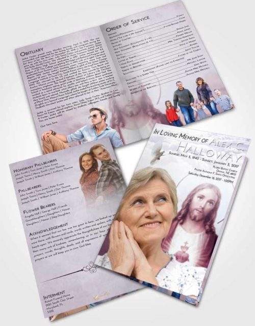 Bifold Order Of Service Obituary Template Brochure Lavender Sunrise Jesus our Lord