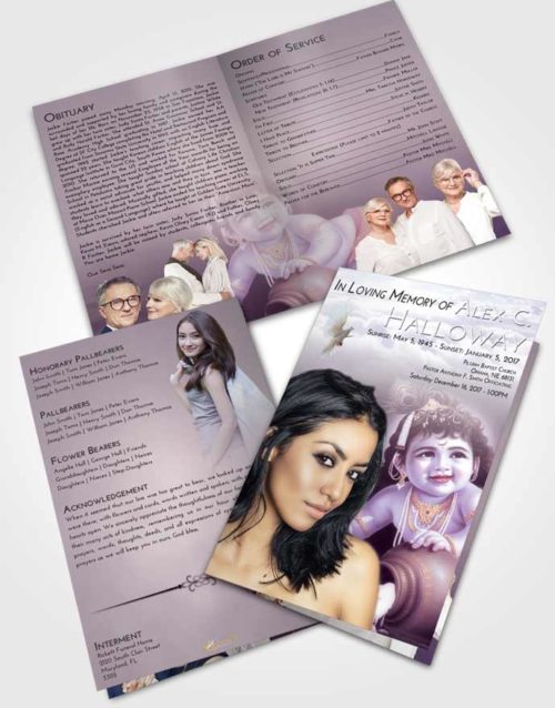 Bifold Order Of Service Obituary Template Brochure Lavender Sunrise Lord Krishna Divinity