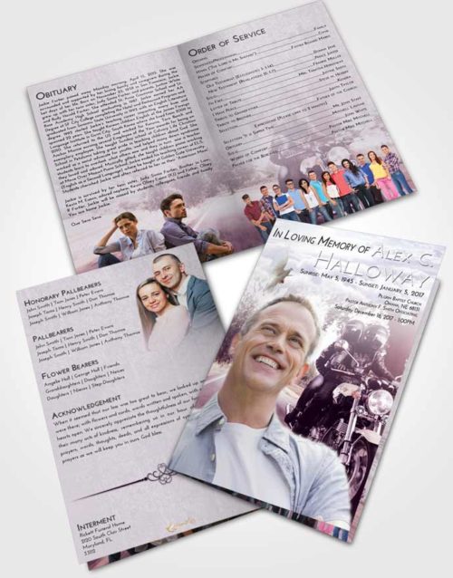 Bifold Order Of Service Obituary Template Brochure Lavender Sunrise Motorcycle Days