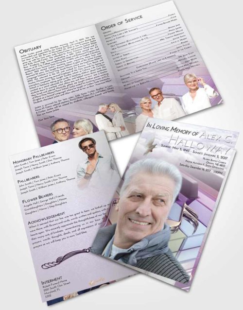 Bifold Order Of Service Obituary Template Brochure Lavender Sunrise Piano Keys