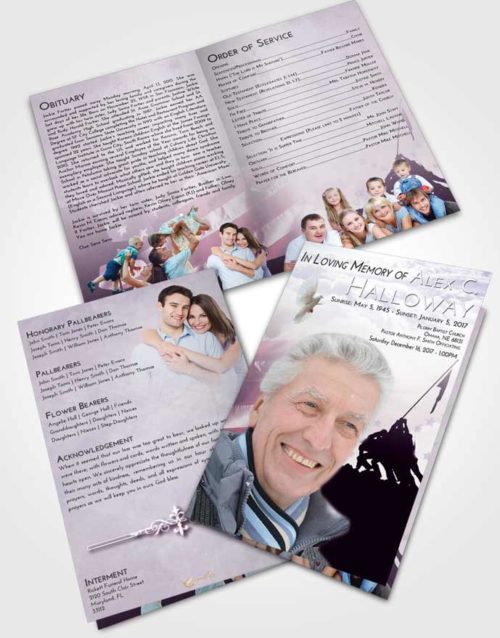 Bifold Order Of Service Obituary Template Brochure Lavender Sunrise Proud Veteran