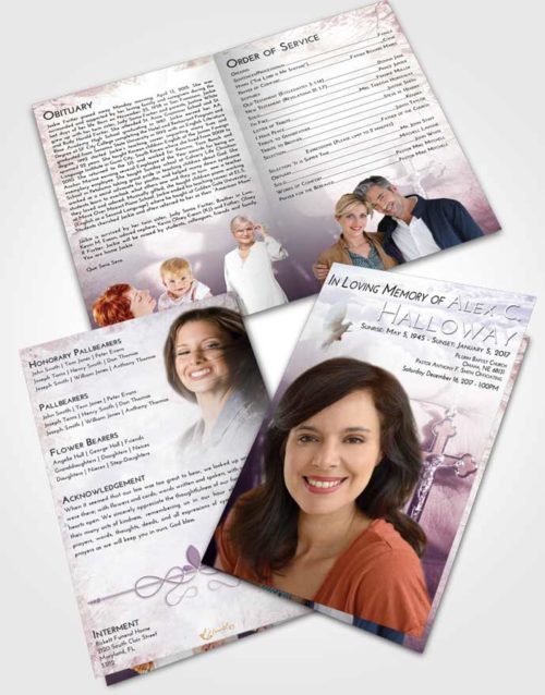 Bifold Order Of Service Obituary Template Brochure Lavender Sunrise Rosary Honor