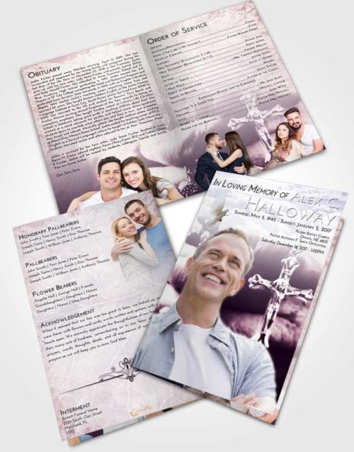 Bifold Order Of Service Obituary Template Brochure Lavender Sunrise Rosary Life