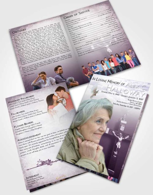 Bifold Order Of Service Obituary Template Brochure Lavender Sunrise Rosary Love