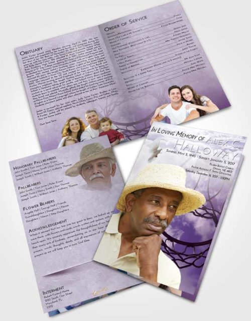 Bifold Order Of Service Obituary Template Brochure Lavender Sunrise Sky Ball