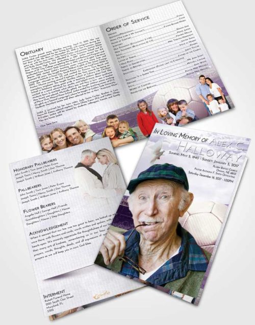 Bifold Order Of Service Obituary Template Brochure Lavender Sunrise Soccer Love